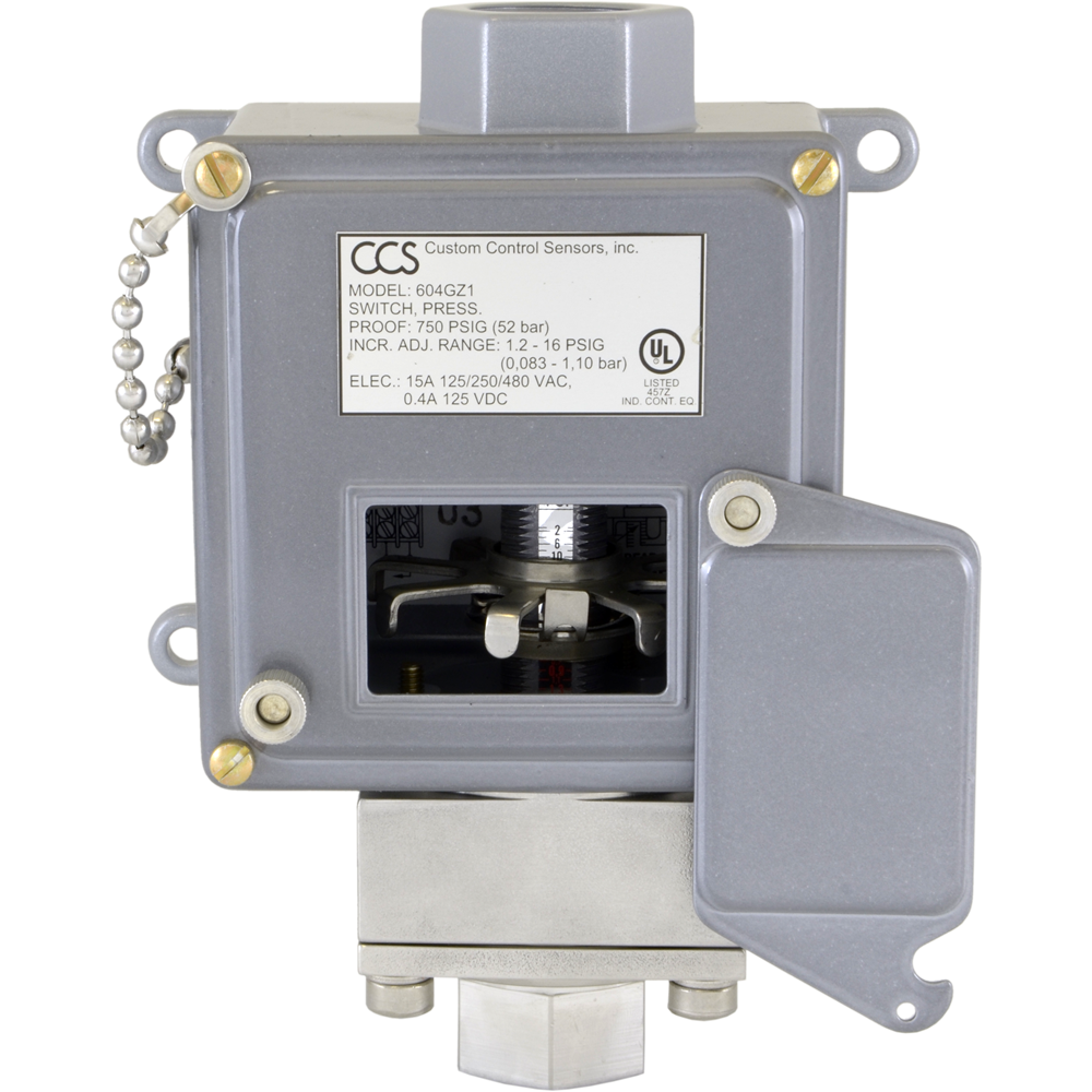 604GZM1-7011 Pressure Switch, General-Purpose, 0.4-16 PSI